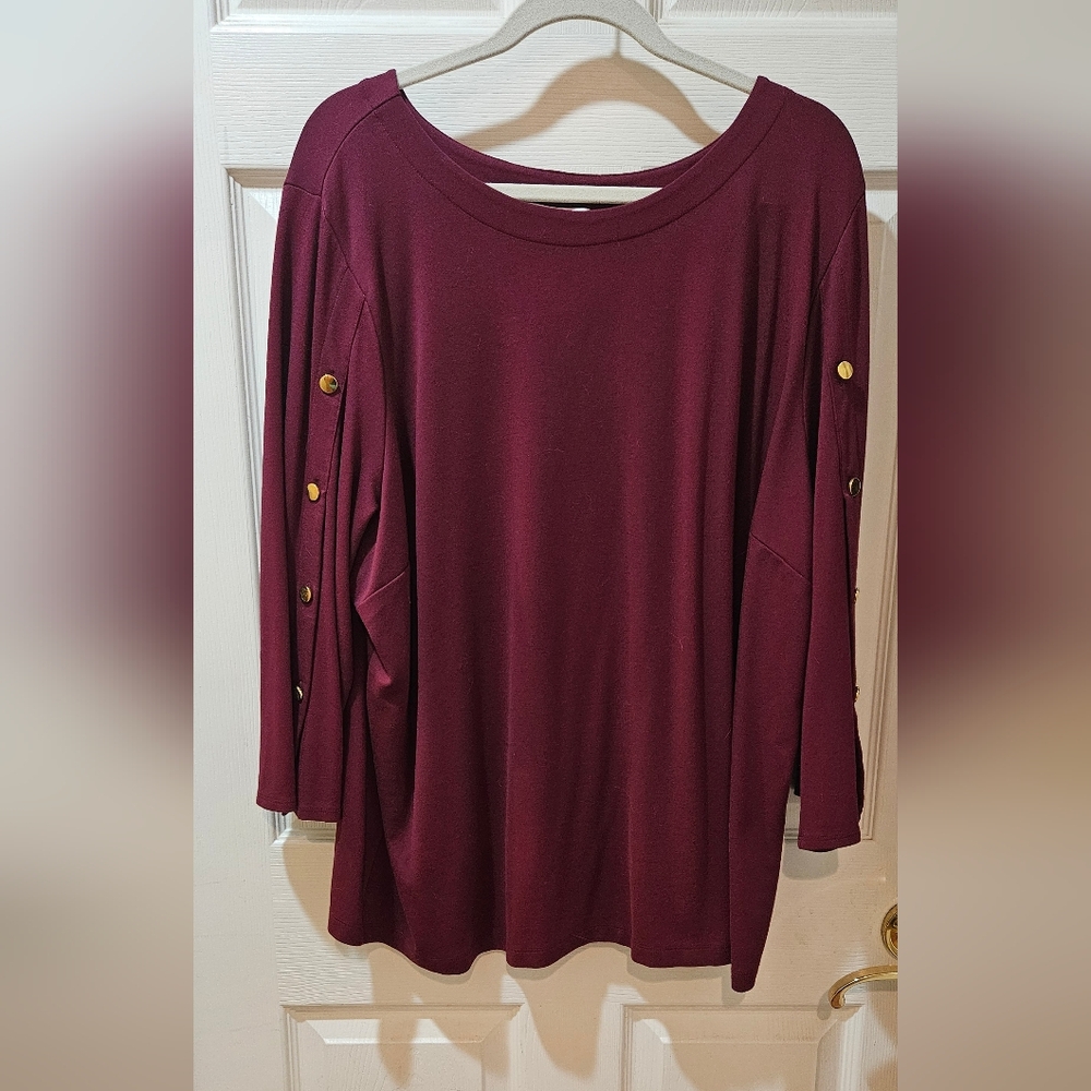 Liz Claiborne Burgundy Long Sleeve Top with Gold Buttons Size 3x